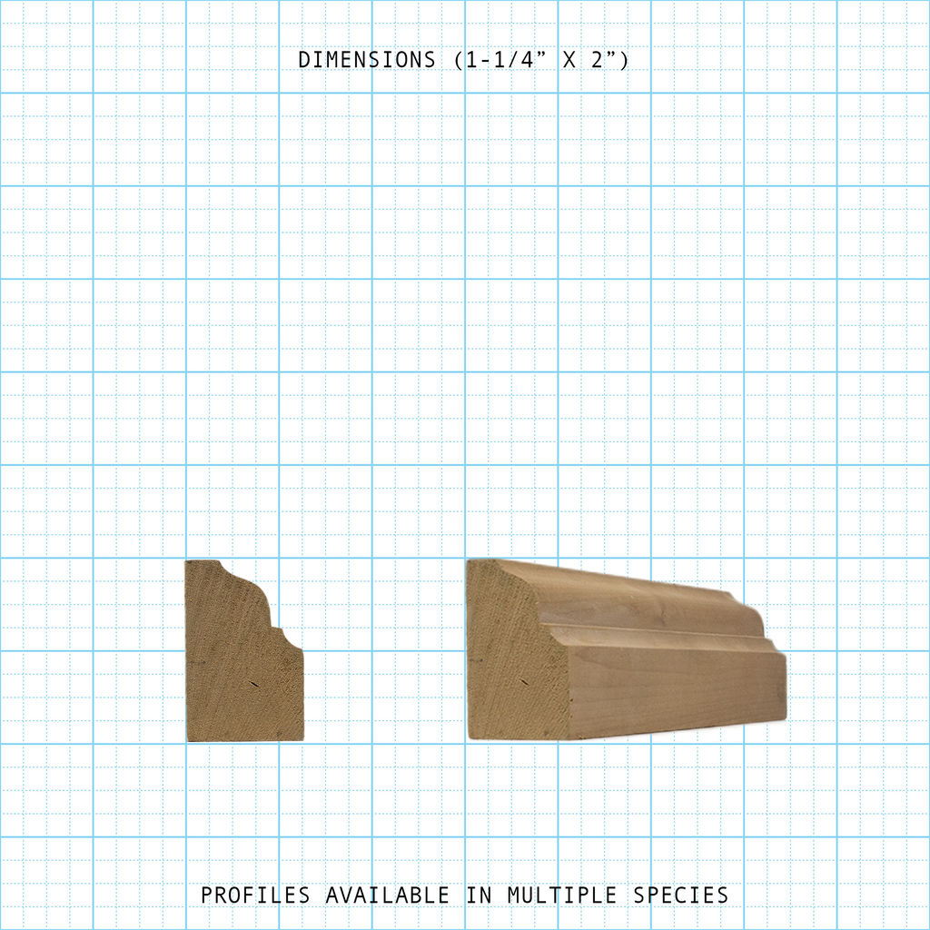 Solid crown wood molding profile diagram, 1-1/4" x 2" dimensions.