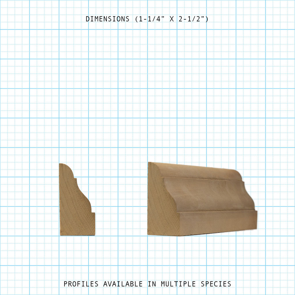 Solid crown wood molding profile diagram, 1-1/4" x 2-1/2" dimensions.