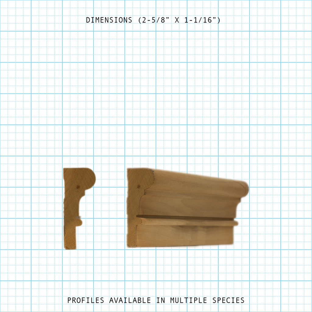 Solid crown wood molding profile diagram, 2-5/8" x 1-1/16" dimensions.