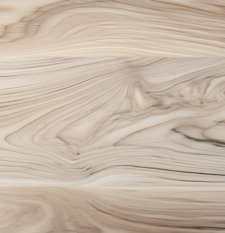Hardwood grain swatch sample of White Ash showing pale cream swirling figure.