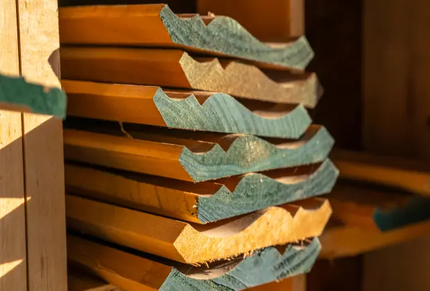Stacked millwork molding with green profiled edges.